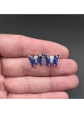 Silver Plated Cubic Zirconia And Crystal Butterfly Stud Earrings A7422
